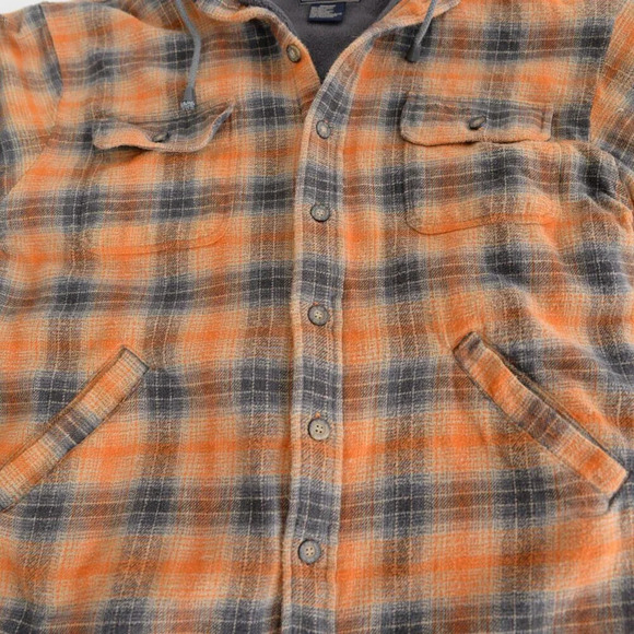 VTG Route 66 Orange And Gray Plaid Fleece Lined Button Up Hooded Sweater  Jacket - Picture 6 of 11